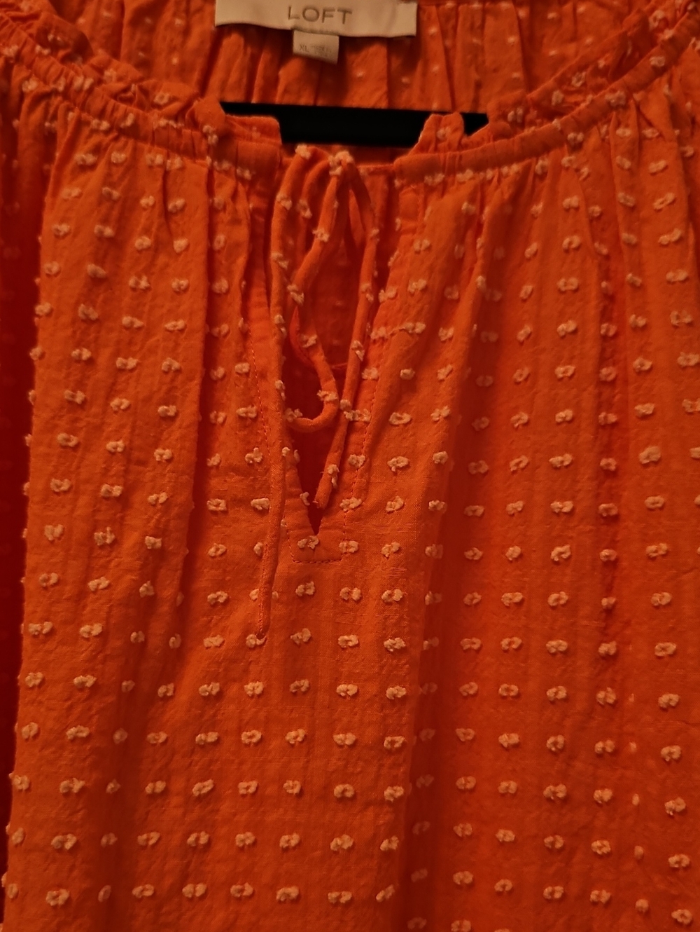 LOFT Orange Peasant-Style Blouse with Textured Dot Detail - Picture 3 of 5